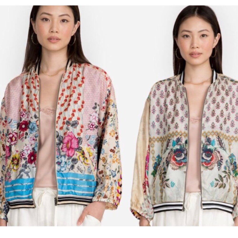 Johnny Was Zaki Bomber Reversible BoHo 100% Silk Jacket size XS